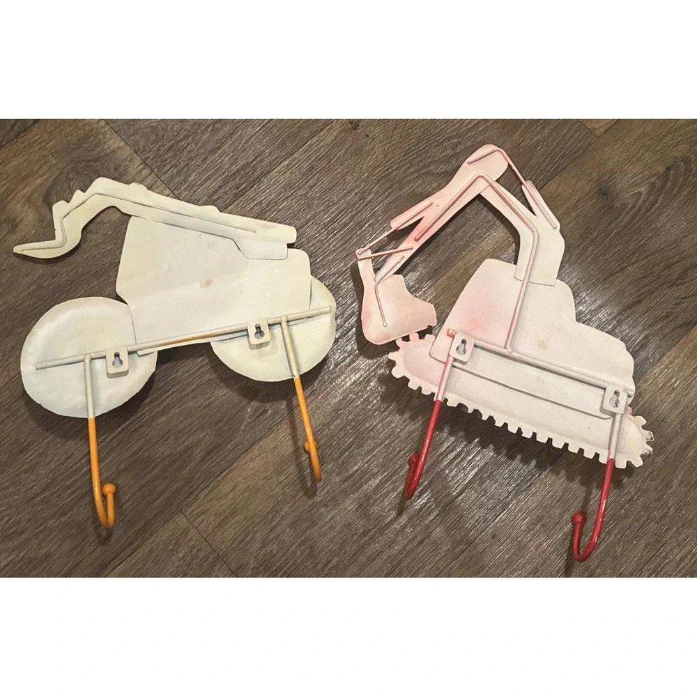 Construction Vehicle Metal Wall Hooks Set Excavator Backhoe Kids Room Decor 2pc